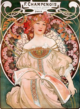  Alphons Lienzo - F Champenois ImprimeurEditeur 1897 Art Nouveau checo distintivo Alphonse Mucha